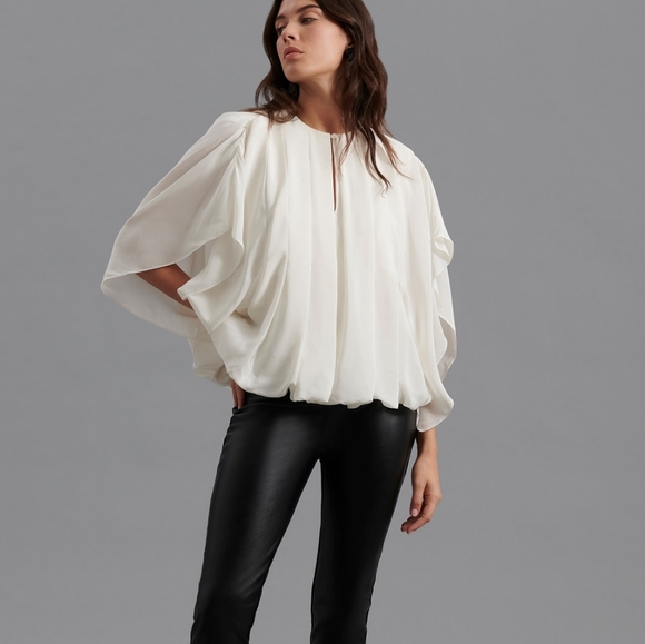 Anne Fontaine Poeme Blouse White Silk With Front Bodice Pleats Size 44 Size 12 - Picture 2 of 15